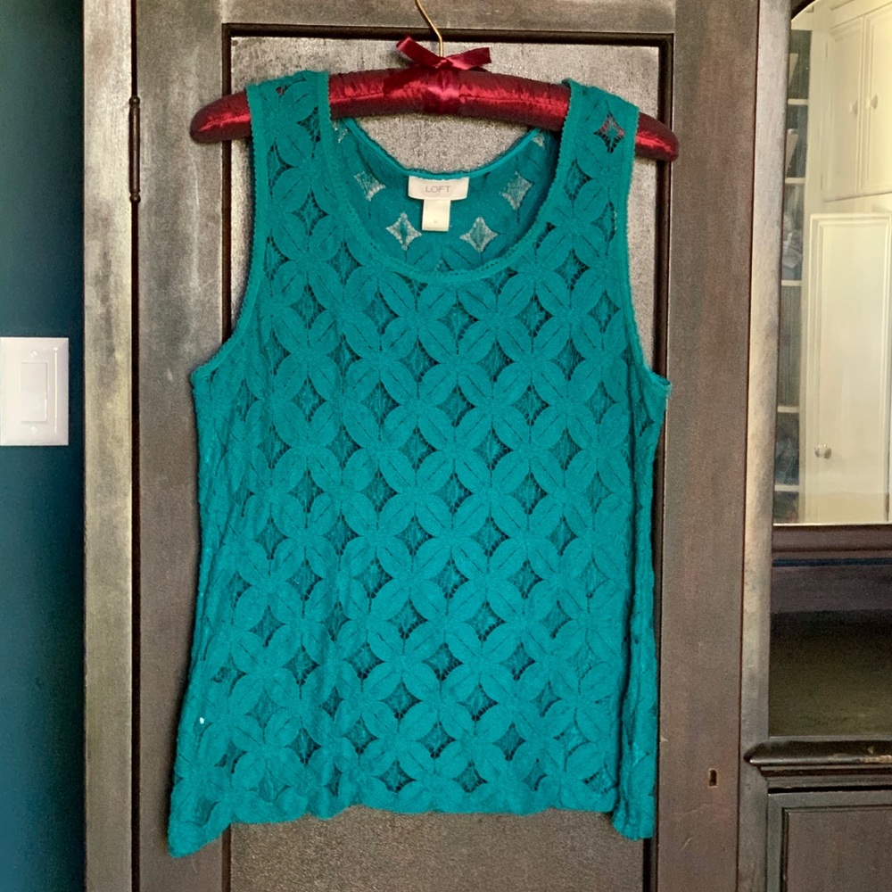 Teal Ann Taylor Lace Sleeveless Blouse
